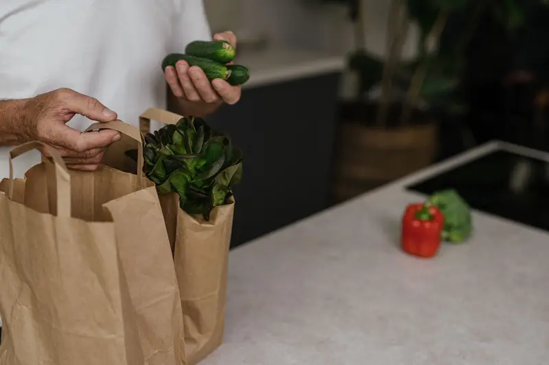 A full cloth grocery bag of ration staples ready for a family's monthly order